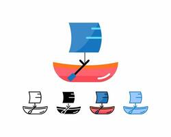 barca a vela icona con set.di.palette 5 icone, linea schema, glifo,riempito linea, piatta colore e blu colore. modificabile colpi e pixel perfetto.can essere Usato per digitale prodotti, stampe, ecc. vettore