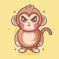 grave scimmia animale personaggio portafortuna con arrabbiato espressione isolato cartone animato vettore