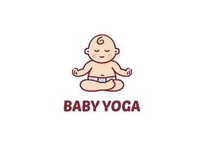 simpatico cartone animato bambino meditando nella posa del loto per il modello di progettazione del logo emblema dello studio di yoga con scritte. vettore