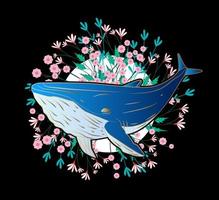 il disegno dell'illustrazione della balena per sukajan è il panno tradizionale o la maglietta del giappone medio con ricamo digitale disegnato a mano t-shirt da uomo estate casual manica corta maglietta hip hop streetwear vettore