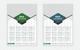 singolo pagina parete calendario 2024 modello, creativo aziendale calendario disegno, mensile calendario, attività commerciale calendario, astratto vettore