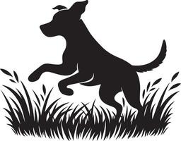 cane nel il erba, natura nero colore silhouette vettore
