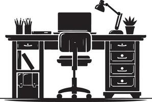 scrivania, silhouette, nero colore silhouette vettore