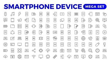 moderno smartphone dispositivo icone per coinvolgente utente esperienze. collezione di smartphone dispositivo icone per moderno ui design vettore