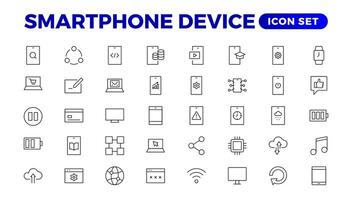 moderno smartphone dispositivo icone per coinvolgente utente esperienze. collezione di smartphone dispositivo icone per moderno ui design vettore