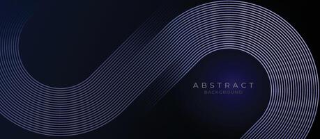 astratto buio blu sfondo con raggiante geometrico Linee. moderno brillante viola arrotondato Linee modello. futuristico concetto. completo da uomo per manifesto, coperchio, striscione, opuscolo, presentazione, sito web, aviatore vettore