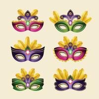 icone colorate della maschera del martedì grasso vettore