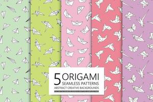 collezione di carta origami senza soluzione di continuità colorato modelli. decorativo luminosa sfondi. moderno creativo stampe vettore