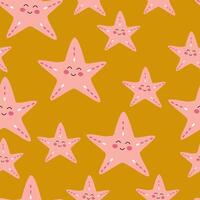 modello rosa cartone animato stella marina su giallo sabbia vettore