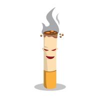 mascotte di sigaretta con espressione malvagia, pericolo fumo fumo simbolo logo icona fumetto piatto stile illustrazione isolato in sfondo bianco vettore