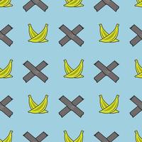 disegno senza cuciture di frutta banana e nastro adesivo a forma di x. su sfondo blu. carta da parati moderna e stampata con frutta pronta su tessuto. illustrazione vettoriale