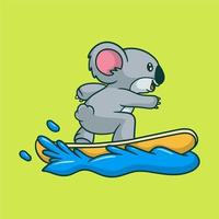 cartone animato disegno animale koala surf simpatico logo mascotte vettore