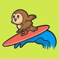 cartone animato disegno animale gufo surf simpatico logo mascotte vettore