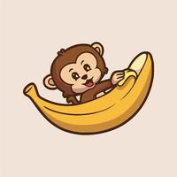 cartone animato disegno animale scimmia sbucciata banana simpatico logo mascotte vettore