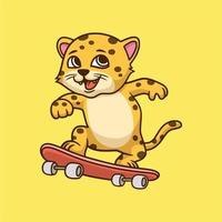 cartone animato disegno animale leopardo skateboard simpatico logo mascotte vettore