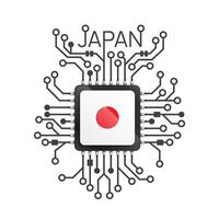 Giappone di circuito tavola. elettrico nazione bandiera circuito nero microchip. illustrazione vettore