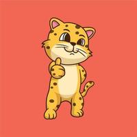 cartone animato disegno animale leopardo posa pollici simpatico logo mascotte vettore