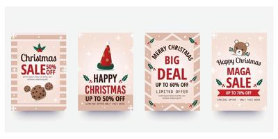 volantino natalizio e poster design con testo promozionale di vendita ed elemento natalizio colorato. illustrazione vettoriale. vettore