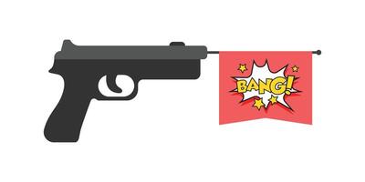 pistola pistola con scoppio testo icona nel piatto stile. arma simbolo illustrazione su isolato sfondo. fucile munizioni cartello attività commerciale concetto. vettore
