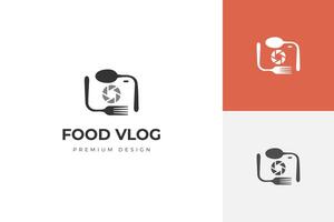 cibo telecamera logo icona design per cibo vlogger o cibo soddisfare logo Youtube canale o streaming identità simbolo vettore