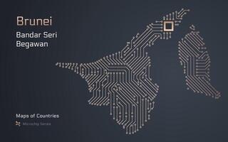 brunei carta geografica con un' capitale di bandar serie iniziato mostrato nel un' microchip modello con processore. e-governo. mondo paesi mappe. microchip serie vettore