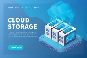 concetto di archiviazione cloud con database server per modello di sito Web o homepage di destinazione vettore