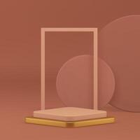 3d d'oro beige geometrico podio piedistallo con telaio e cerchio parete sfondo realistico vettore