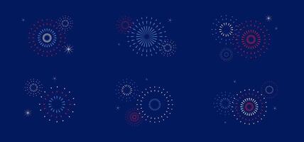 impostato di fuochi d'artificio su buio blu sfondo. festivo colorato illustrazione per carta, bandiera o aviatore design vettore