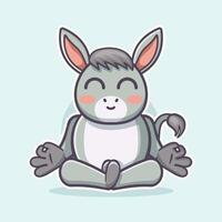 calma asino animale personaggio portafortuna con yoga meditazione posa isolato cartone animato vettore