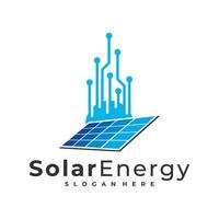 modello di vettore del logo solare tecnologico, concetti di design del logo dell'energia del pannello solare creativo