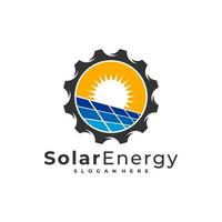 modello di vettore del logo dell'ingranaggio solare, concetti di design del logo dell'energia del pannello solare creativo