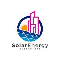 modello di vettore del logo della città solare, concetti di design del logo dell'energia del pannello solare creativo