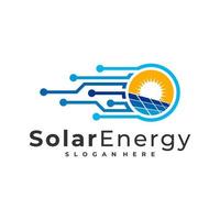 modello di vettore del logo solare tecnologico, concetti di design del logo dell'energia del pannello solare creativo