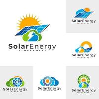 set di modelli vettoriali per il logo solare cloud, concetti di design del logo energetico del pannello solare creativo
