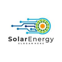 modello di vettore del logo solare tecnologico, concetti di design del logo dell'energia del pannello solare creativo