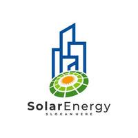 modello di vettore del logo della città solare, concetti di design del logo dell'energia del pannello solare creativo