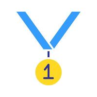 medaglia impostato icona. oro medaglia, blu nastro, numero uno, premio, risultato, vittoria, concorrenza, primo posto, campione, successo, onore. vettore