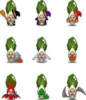 set di bundle di costumi di halloween della mascotte di pakcoy di verdure del personaggio dei cartoni animati di vettore