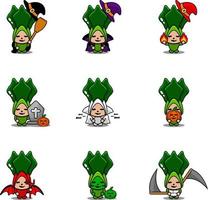 set di bundle di halloween del costume della mascotte della lattuga di verdure del personaggio dei cartoni animati di vettore