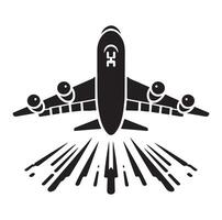 aereo silhouette. passeggeri aereo approdo, indietro davanti e parte inferiore visualizzazioni, aereo Jet sagome illustrazione icone vettore