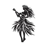 silhouette di hawaiano ragazza indossare gonna di le foglie giocando ukulele isolato su bianca sfondo. vettore