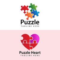 puzzle logo modello disegno vettoriale in background isolato. logo del concetto di consapevolezza dell'autismo per organizzazione di beneficenza, centro medico o benessere.