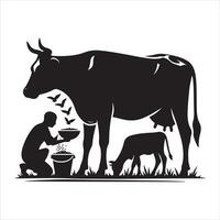 alimentazione mucca stilizzato silhouette, nero colore silhouette vettore