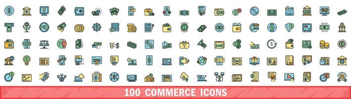 100 commercio icone impostare, colore linea stile vettore