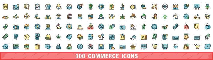 100 commercio icone impostare, colore linea stile vettore