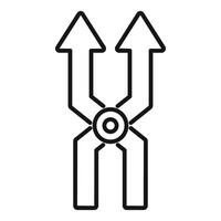 nero linea icona di frecce scissione in Due indicazioni, che rappresentano scelta o decisione vettore