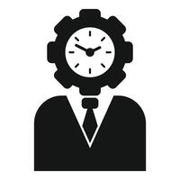 icona di un' persona nel attività commerciale abbigliamento con un' ruota dentata orologio testa, simboleggiante tempo gestione vettore