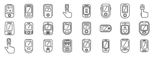 pulse ossimetro icone impostato . un' collezione di cellula telefoni e orologi con un' varietà di pulsanti e icone vettore