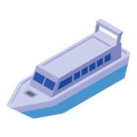 dettagliato illustrazione di un isometrico passeggeri traghetto barca nel occhiali da sole di blu e bianca vettore