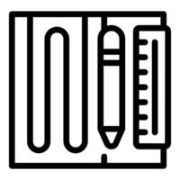 semplificato nero lineare icona di un' chiuso taccuino con un' penna e un' righello vettore